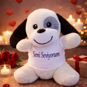 AsilTech Seni Seviyorum Tişörtlü Sevimli Benekli Peluş Köpek