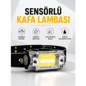 AsilTech Sensör Kontrollü Şarjlı Beyaz LED Kafa Lambası ve El Feneri