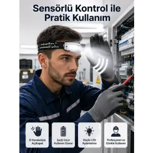 AsilTech Sensörlü Kamp Lambası Ayarlanabilir Kafa Lambası Kafa Bantlı
