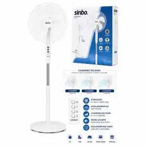 AsilTech Sinbo Ayaklı Vantilatör - 5 Pervaneli - 16 İnç - Beyaz Renk