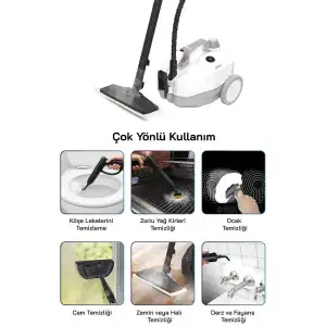 AsilTech Sinbo Profesyonel Buharlı Temizleyici - 2 Litre Kapasiteli - 15 Başlıklı