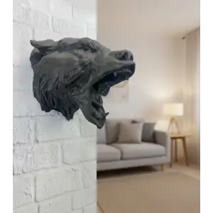 AsilTech Siyah Ayı Figürü Duvar Dekoru Asılabilir Hediyelik Heykel 25x19 cm
