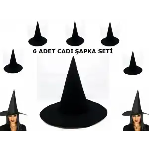 AsilTech Siyah Cadı Şapkası Keçe Yetişkin Boy 6 Adet