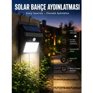 AsilTech Solar Lamba Giriş, Bahçe Yol Avlu Hareket Sensörlü Led Parlak Gece Su Geçirmez