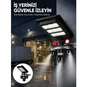 AsilTech Solar Panelli 3 Lens Dış Mekan Güvenlik Kamerası Hareket Algılamalı LED Aydınlatmalı