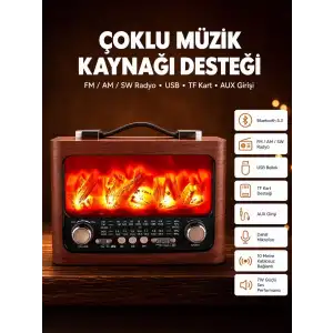 AsilTech Solar Panelli Alev Işıklı Bluetooth Hoparlör – Çoklu Giriş, Uzun Pil Ömrü