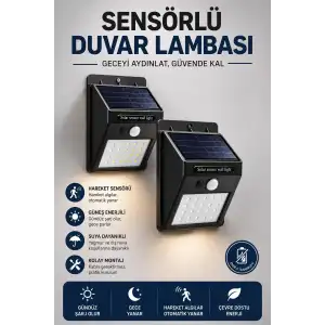 AsilTech Solar Sensörlü Duvar Lambası Bahçe Lamba 20 Led Işık