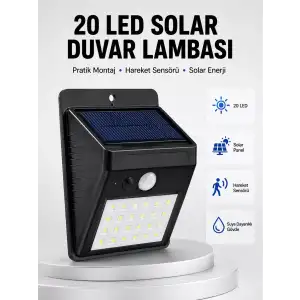 AsilTech Su Geçirmez IP65 20 LED Solar Sensörlü Bahçe ve Veranda Aydınlatma Yeni Nesil