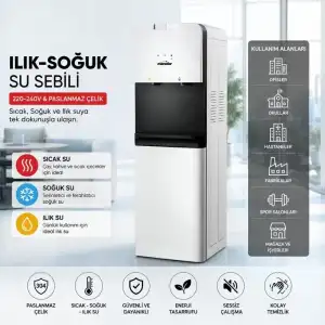 AsilTech Su Sebili - Sıcak, Ilık ve Soğuk Su Seçenekli - Üstten Yüklemeli