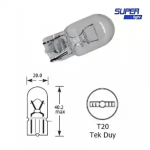 AsilTech Super Light T20 Dipsiz Turuncu Park Ampulü Çift Duy WY21 12v 21W 1 Adet