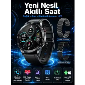 AsilTech Suya Dayanıklı Dokunmatik Akıllı Saat Bluetooth 5.0, Sesli Asistan ve Sağlık Takibi