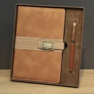 AsilTech Taba Rengi Termo Deri Defter Ve Metal Roller Kalem Seti