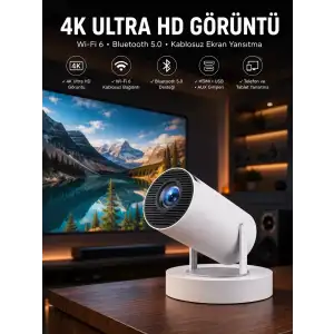 AsilTech Taşınabilir Android Projeksiyon Ayaklı Çift Kollu 4K Çözünürlüklü Sinema Projeksiyonu