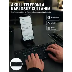 AsilTech Taşınabilir Katlanabilir Bluetooth Klavye iOS Android Windows Uyumlu