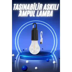 AsilTech Taşınabilir Şarjlı Led Ampul Askılı Lamba Kamp Bahçe Lambası