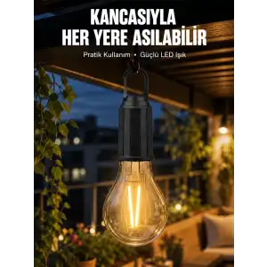 AsilTech Taşınabilir Şarjlı Led Ampul Askılı Lamba Kamp Bahçe Lambası
