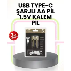 AsilTech Tekrar Şarj Edilebilir AA USB Type-C Pil | 1000+ Döngü | 1.5V Sabit Voltaj