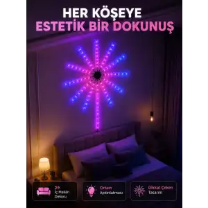 AsilTech Telefon Kontrollü RGB Fireworks LED Işık Çok Renkli Dekoratif Duvar Lambası