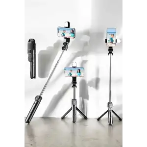 AsilTech Tripod Kablosuz Bluetooth Bağlantılı Selfie Çubuğu 360 Derece Dönebilen