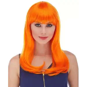 AsilTech Turuncu Renk Uzun Düz Parti Peruğu