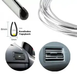 AsilTech U Tip Geçmeli Havalandırma Nikelaj Şerit Çıta İnce 5 Metre Krom