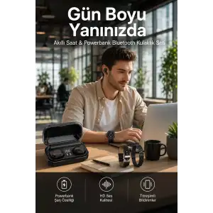 AsilTech Ucuz Kaliteli Akıllı Saat ve Powerbank Bluetooth Kulaklık 5.1 Stereo ANC Özelliği