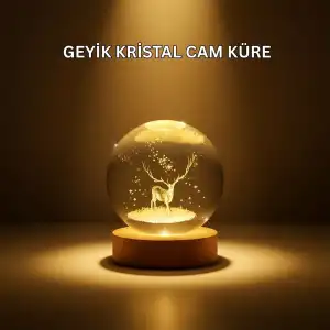 AsilTech USB Bağlantılı Geyik Temalı Kristal Küre Premium Masa Gece Lambası