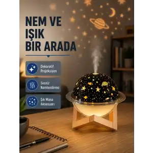 AsilTech USB Projeksiyon Gece Lambası ve Hava Nemlendirici – Aromaterapi Destekli, Taşınabilir Mini