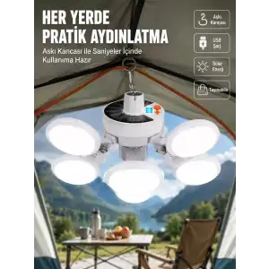 AsilTech USB ve Solar Şarjlı Katlanabilir 5 Taraflı LED Lamba