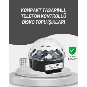 AsilTech Uzaktan Kumandalı RGB LED Disko Topu Bluetooth Hoparlörlü