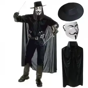 AsilTech V For Vendetta Maskesi Şapka Pelerin Seti