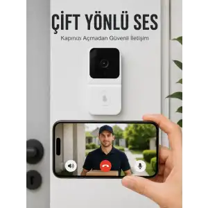 AsilTech Wi-Fi Beyaz Görüntülü Kapı Zili  HD Kamera, Gece Görüşü ve Çift Yönlü Konuşma Özellikli