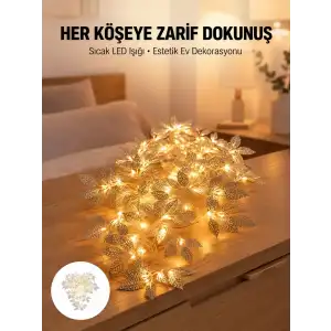 AsilTech Yaprak Şekilli Gümüş LED Işık Pilli Dekoratif Aydınlatma