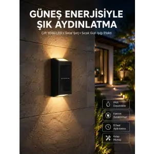 AsilTech Yeni Model Solar Çift Taraflı Duvar Lambası Dekoratif Duvar Lambası