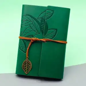 AsilTech Yeşil Yaprak Desenli Deri Defter