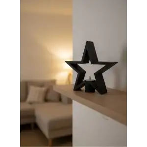 AsilTech Yıldız Mumluk Siyah Modern Salon ve Raf Dekoru