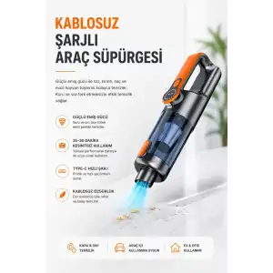 AsilTech Yüksek Emiş Güçlü Taşınabilir Araç Süpürgesi