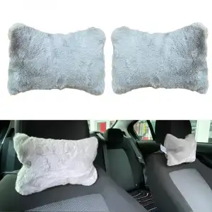 AsilTech Yumuşak Peluşlu Ortopedik Araba Seyahat Boyun Yastığı 2li Gri