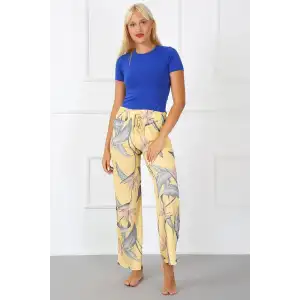 Bayan Penye Bol Paça Pantolon Sarı