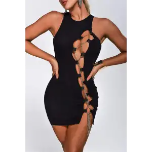 Giyim  Bayan Zincirli Siyah Mini Elbise