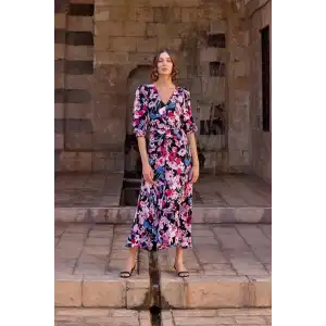 Giyim Çiçek Desenli Viskon Elbise