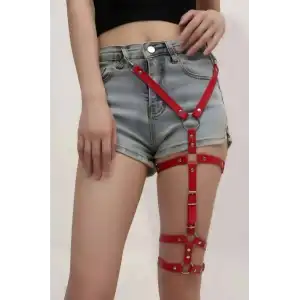 Giyim Şık Deri Tek Bacaklı Jartiyer Harness - Brf942