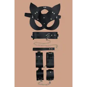 Giyim Siyah 4lü Maske ,tasma,kelepce Harness Set