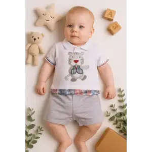 Gömlek Desenli Erkek Bebek Tulumu