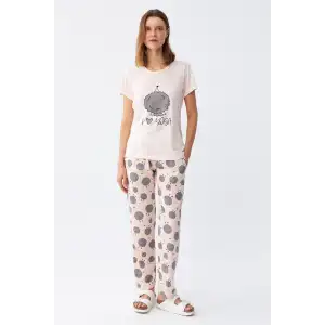 Kadın Kısa Kol Pijama Takım Pudra