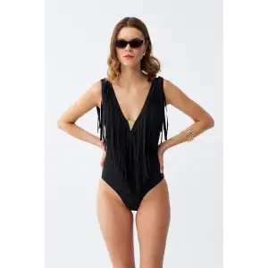 Kadın Püsküllü Mayo Siyah