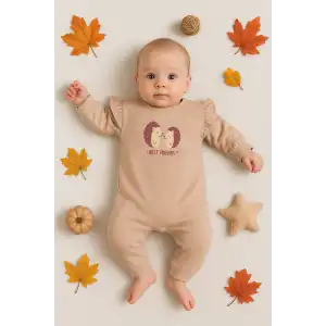 Kirpi Nakışlı % 100 Pamuk Kız Bebek Tulum