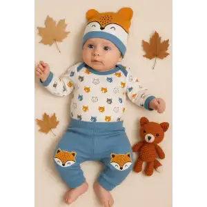 Little Fox Desenli 3lü % 100 Pamuklu Erkek Takım