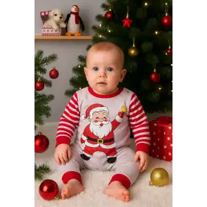 Noel Baba Detaylı Bebek Tulum % 100 Pamuk