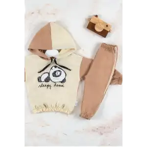 Panda Desenli Kapişonlu Erkek Bebek Takımı